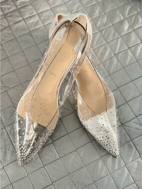 Red Bottom Clear Crystal-Embellished Pointed Toe Flats size 42 NEW